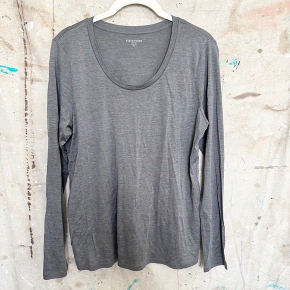 Eileen Fisher Silk Cotton Blend Long Sleeve Tee - Picture 1 of 4